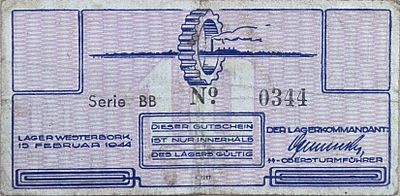 הולנד גטו ווסטרבורק!!! 10 סנט 1944 ( הגטו של אנה פרנק) שטר מבוקש מאוד!!