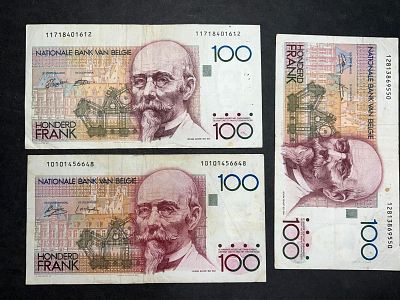 לוט שלושה שטרות בלגיה 100 פראנק