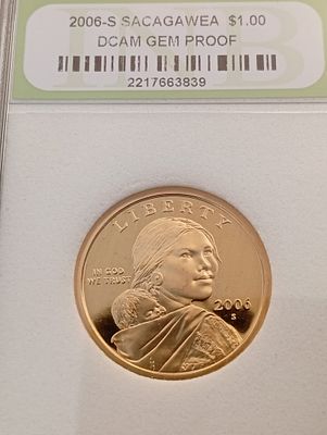 מטבע 1$ אינדיאנית סקאגוואה 2006 סן פרנסיסקו בגימור מוזהב פרופ. מגיע במחזיק לשמירת האיכות בדירוג 