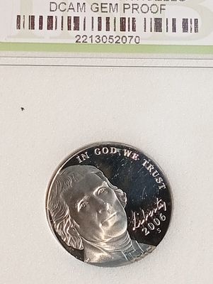 מטבע 2006 Jefferson DCAM Gem Proof. מטבע מבוקש מאוד בעל גימור מבריק שהוטבע בסן פרנסיסקו וחוגג 