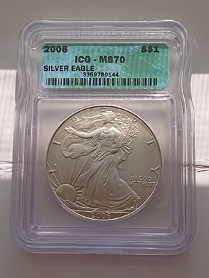 מטבע סילבר איגל אמריקאי נפלא משנת 2006-P בדירוג הגבוה ביותר של ICG MS-70, פילדלפיה מינט