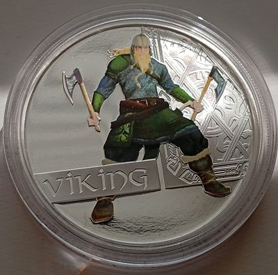 סדרת הלוחמים 2010 "ויקינג", מְדִינָה טובאלו, מַתֶכֶת כֶּסֶף 999, משקל 31.10 גרם (אונקיה), קוטר 