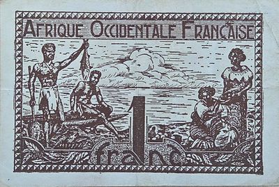 מערב אפריקה הצרפתית 1 פרנק 1944, שטר נדיר מצב מעולה!!