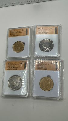 לוט גדול של 4 מטבעות דולר וחצי דולר מדורגים גבוה מאד!. אוסף מטבעות 🪙 נדיר: דולרים נשיאותיים 