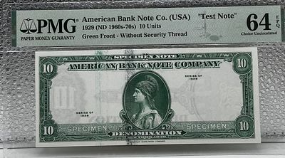 נדיר ביותר! מגוון טעויות נדירות בשטר נדיר לפני שהודפסה כל הסדרה! שטר ניסיוני 1929 PMG 64!. נדיר! 