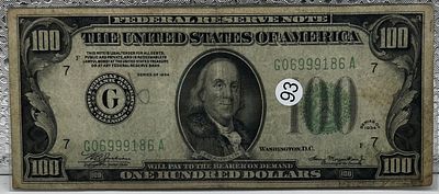 100 דולר 1934. 💵 שטר 100 דולר משנת 1934! 🕰️ פריט **אספנות נדיר** עם היסטוריה. 🏦 עיצוב 