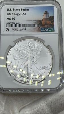 2022 Rhode Island Silver Eagle מטבע בהנפקה מיוחדת ומוגבלת! בדירוג הגבוה ביותר! MS70. 🪙 מטבע כסף 