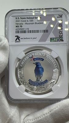 מטבע אונקיית כסף טהור 9999 נבדה ! ציפור כחולה 2021 MS70! הדירוג הגבוה ביותר! סדרת החיות 