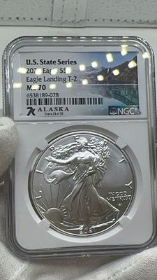 Eagle Landing Alaska מטבע אונקיית כסף טהור 9999! אלסקה! מהדורה מיוחדת! בדירוג הגבוה ביותר! MS70!. 