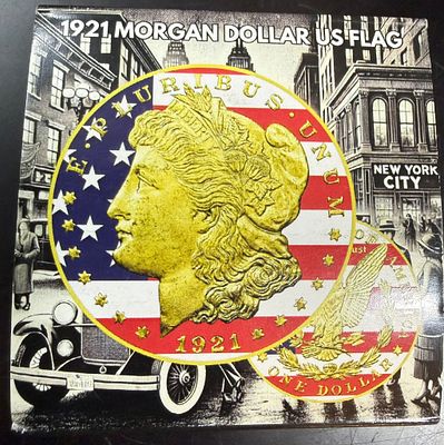 עלה כעת! * מהדורה מוגבלת * מטבע מורגן אמריקאי צבעוני משנת 1921 המטבע כסף 900 במשקל 27 גרם עם 