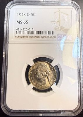 עלה כעת! מטבע 5 סנט של ארה״ב 🇺🇸 משנת 1948 מדורג NGC 65