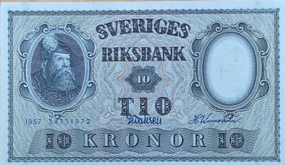 שבדיה 10 קרון 1957 UNC, שטר מדהים ביופיו.