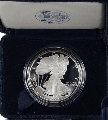 אונקיית כסף פרוף! אמריקאן איגל 2004 במארז המקורי!. oz American Silver Eagle. Proof 
.999 Fine. 
