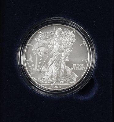 אונקיית כסף פרוף! אמריקאן איגל 2008 במארז המקורי!. oz, American Silver Eagle. Proof. 
.999 Fine. 