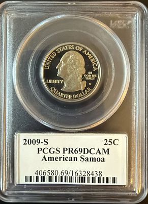 מטבע 25 סנט 🇺🇸 משנת 2009S 
מדורג PCGS MS69 שזה כמעט הדירוג הגבוהה ביותר למטבעות 
מטבע בן כמעט 