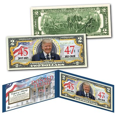שטר מיוחד חוקי ונדיר של 2$. שיצא לכבוד זכייתו של הנשיא דונלד טרמפ בפעם השנייה.