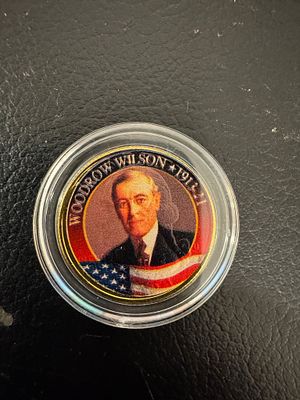 מטבע מיוחד מאוד חוקי ונדיר מצופה זהב 24K של Quarter. מסידרת נשאי ארה״ב. הנשיא וילסון.