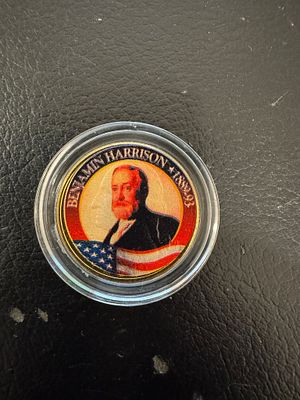 מטבע מיוחד מאוד חוקי ונדיר מצופה זהב 24K של Quarter. מסידרת נשאי ארה״ב. הנשיא הריסון.