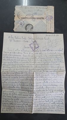 מכתב אישי שנשלח לשבוי מלחמה/עצור איטלקי במצרים במהלך מלחמת העולם השנייה (דצמבר 1941).