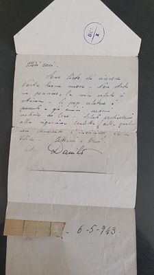 גלויית מכתב רשמית של שבוי מלחמה (P.O.W. Letter Sheet, דגם P.O.W. 9), שנשלחה על ידי חייל איטלקי 