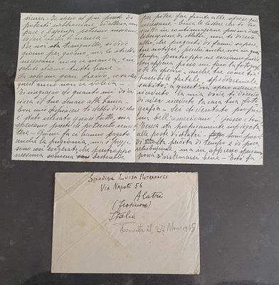 מעטפת ומכתב של שבוי מלחמה (P.O.W. Letter) ממלחמת העולם השנייה, שנשלח מאיטליה לקצין איטלקי 