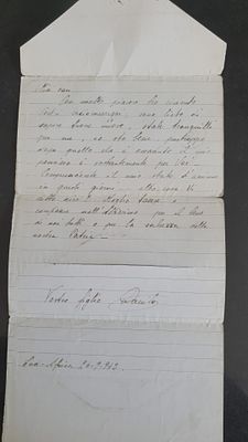 דף מכתב רשמי של שבוי מלחמה (P.O.W. Letter Sheet, דגם P.O.W. 9), שנשלח על ידי חייל איטלקי 