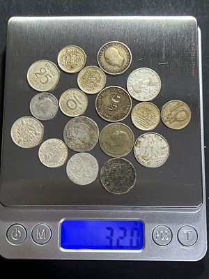 מקבץ 17 מטבעות כסף שונים במשקל 32 גרם - לא נבדק!