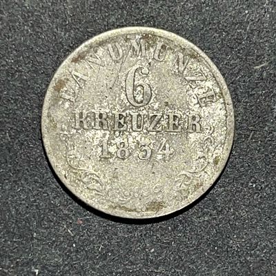 מטבע כסף 6 קרויזר (Kreuzer) משנת 1834, שהונפק בדוכסות סקסוניה-מיינינגן (Sachsen-Meiningen) 