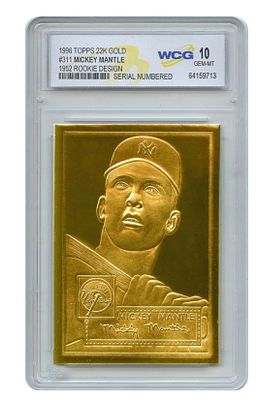 קלף מוזהב 22k כדוגמת קלף הרוקי של מייקי מנטל כוכב הבייסבול האגדי. מדורג 10