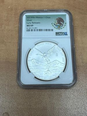 עלה כעת! אונקית כסף מבוקשת מקסיקנית! 2023 מדורגת MS69 ע"י NGC
