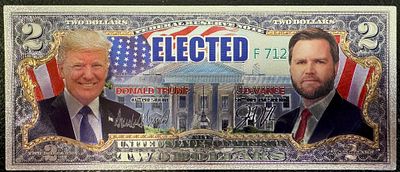 שטר פנטזיה על סך 2 דולר מוכסף של נשיא ארה״ב דונלד טרמפ וסגן הנשיא ואנס