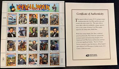 גיליון בולים Civil War ארה״ב – חתום ע״י האמן Mark Hess + תעודת מקוריות USPS
גיליון אספני רשמי 