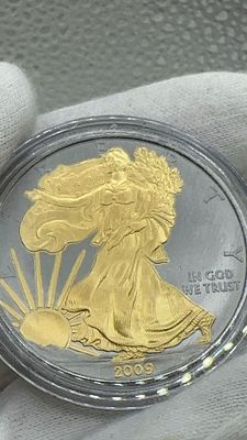 מטבע נדיר! לא שכיח. American Silver Eagle (נשר אמריקאי מכסף טהור 9999) משנת 2009, אך הוא אינו 