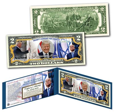 שטר מיוחד חוקי ונדיר של 2$. של הנשיא דונלד טראמפ תומך בישראל