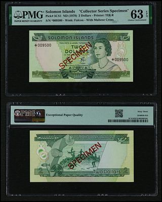 איי סולומון 2 דולר שנת 1979
שטר SPECIMEN סדרת אספנים
מדורג 63 EPQ על ידי PMG