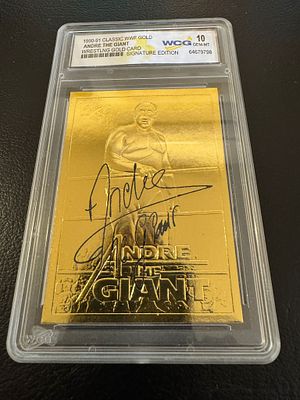 קלף מיוחד ונדיר של Andre The Giant מסדרת החתימות של המתאבקים . ציפוי זהב . מדורג 10.