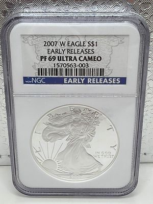 נדיר! פרוף! מראה!
מהדורת Early Releases!
כסף אמריקאי Eagle 2007 NGC PF 69. מטבע **Silver Eagle 