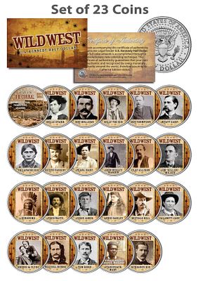 26. סט אספנות מרשים “Wild West” הכולל 23 מטבעות Kennedy Half Dollar אמריקאיים צבעוניים המוקדשים 
