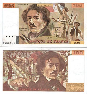 צרפת 1985 - 100 פראנק שטר יפה מצב AU
100 Francs Delacroix - 1985 - F.69.09 - Alph 95 - SPL