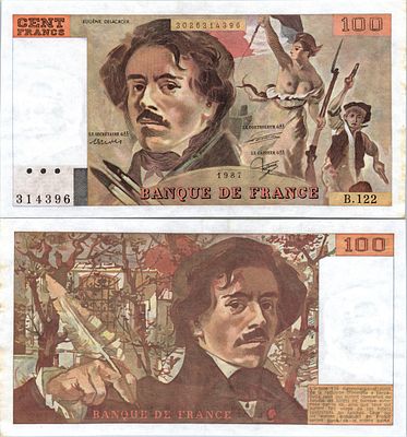 צרפת 1987 - 100 פראנק שטר יפה מצב AU
100 Francs Delacroix - 1987 - F.69.11 - Alph 122 - SPL