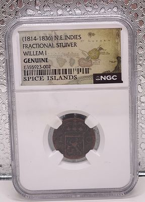 מטבע סטויוור (Stuiver) איי התבלין 1814-1836 NGC. מטבע נדיר **Fractional Stuiver** מתקופת שלטונו 
