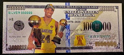 Kobe Bryant – One Million Dollar Collectible Fantasy Banknote. A silver-tone souvenir banknote 