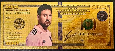 Lionel Messi – Gold-Tone $100 Collectible Fantasy Banknote. A gold-tone collectible fantasy 