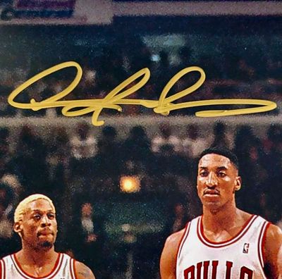 דניס רודמן – תמונת Chicago Bulls חתומה, עונת 1997/98 “The Last Dance”, אימות Beckett Witnessed 