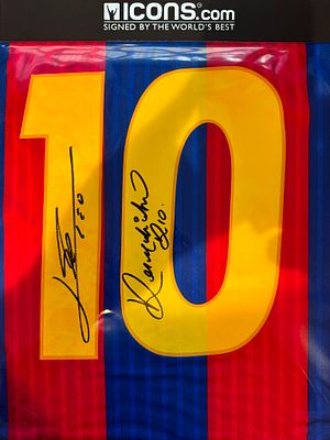 Lionel Messi & Ronaldinho – Barcelona 2016/17 Jersey Signed by Both – ICONS Authentication. Barce 