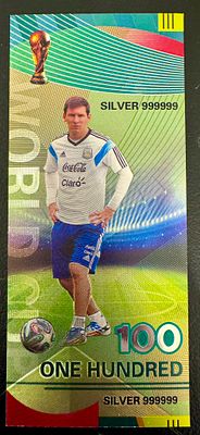 Lionel Messi – 100 Collectible Fantasy Banknote – 2022 World Cup Victory. A collectible fantasy 