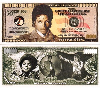 Michael Jackson – “King of Pop” One Million Dollar Collectible Fantasy Banknote. A collectible 