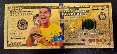 Cristiano Ronaldo – Gold-Tone $100 Collectible Fantasy Banknote. A gold-tone collectible fantasy 
