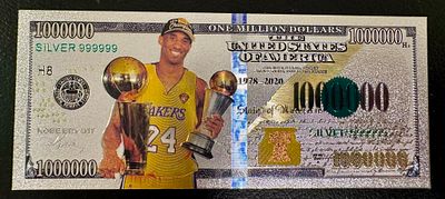Kobe Bryant – Silver-Tone “One Million Dollars” Collectible Fantasy Banknote. A silver-tone 
