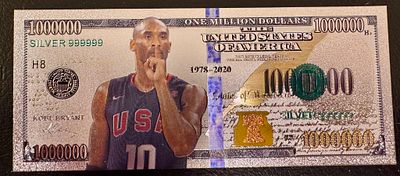 Kobe Bryant – Silver-Tone Team USA One Million Dollar Fantasy Banknote. A silver-tone 